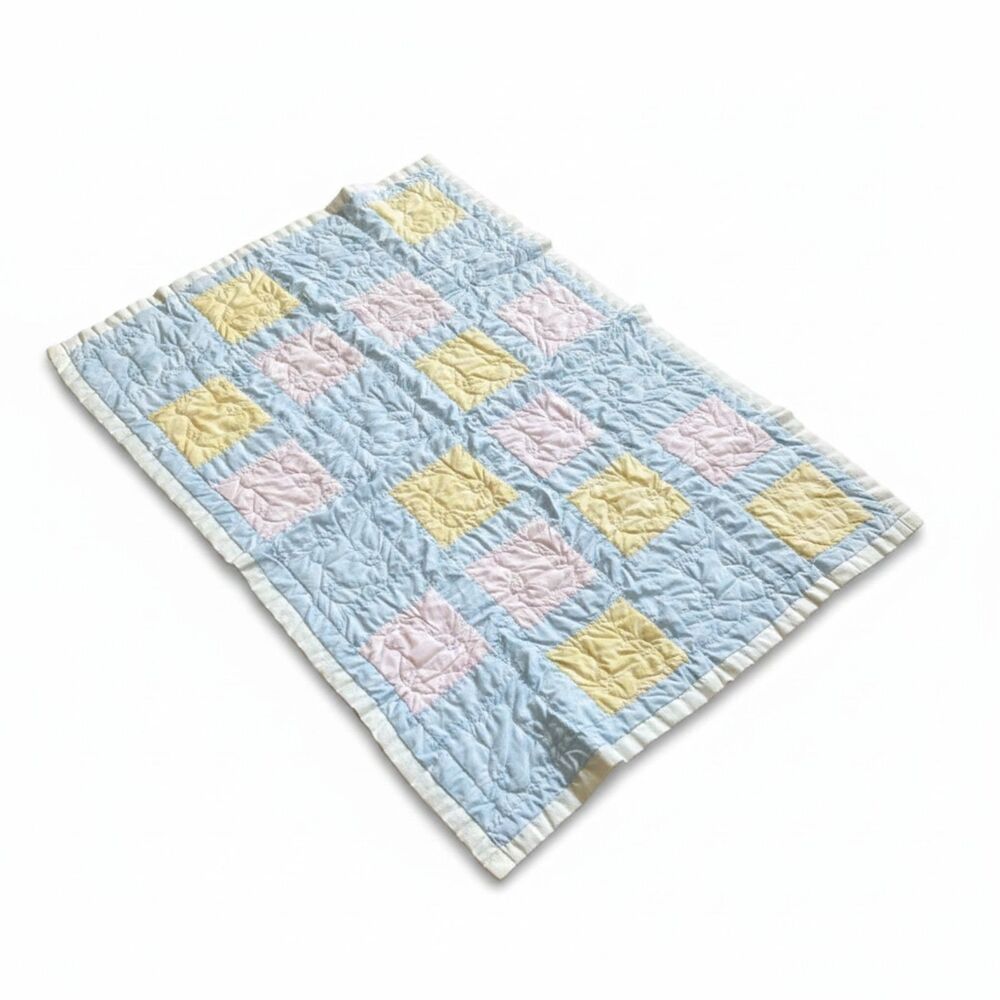 Vintage Handmade Baby Quilt 32x48 Multi Color Early 1990s